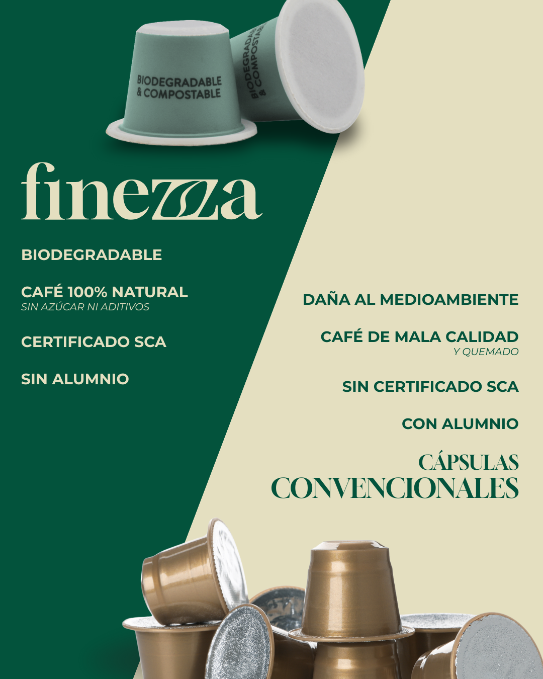 Cápsulas Finezza · 100% biodegradables sin aluminio
